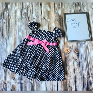 Little girls Rare Too! Size 2t black dress with white polka-dots and pink bow